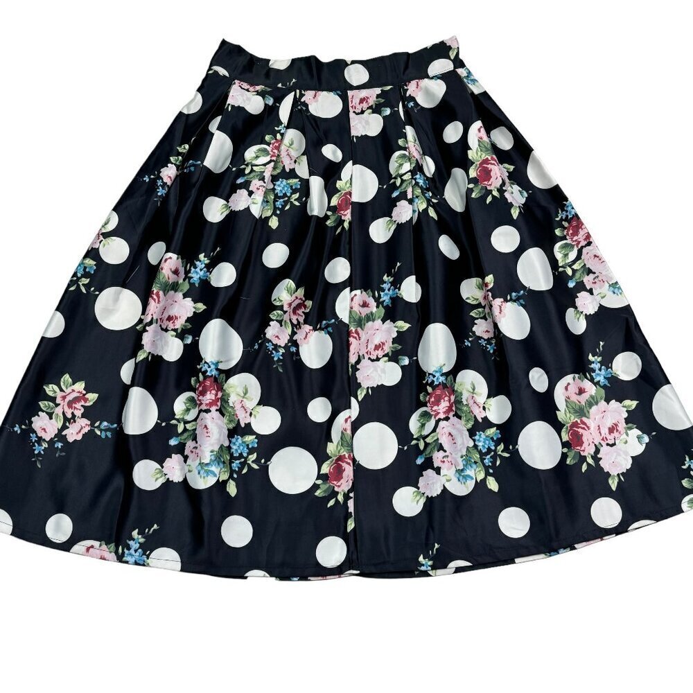 Two12 Collection Polka Dot/Floral Rockabilly Full Circle Skirt Women's SZ Medium